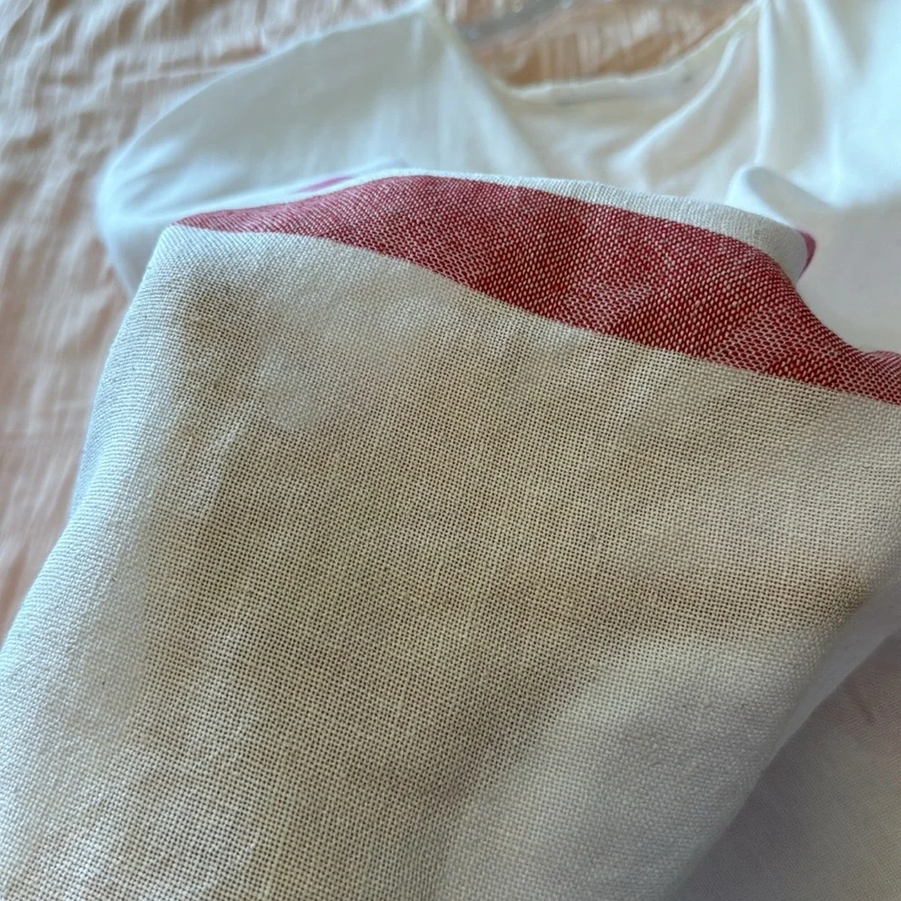 Zara 100% Linen V-Neck Top White, Red Dual Stripe Lightweight Size M - Picture 10 of 14